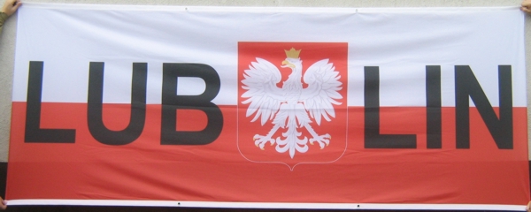 Flaga Polski z napisem